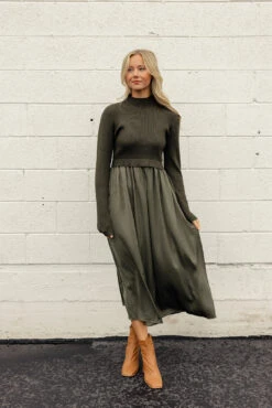 Satin Sweater Dress - Elegant Mock Neck Holiday Midi for Women -ROOLEE FASHION SHOP 028A0016