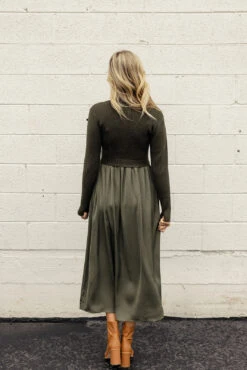 Satin Sweater Dress - Elegant Mock Neck Holiday Midi for Women -ROOLEE FASHION SHOP 028A0018