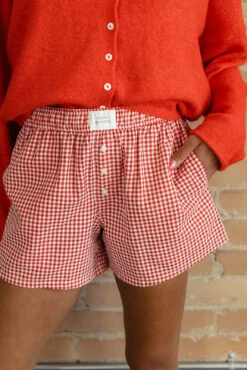 Gingham Lounge Boxers with Pockets - Lightweight Summer Shorts