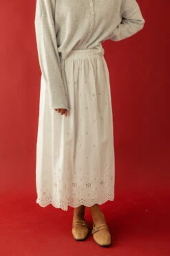 White Lace Skirt with Scalloped Hem and Elastic Waistband