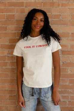 Western Graphic Tee - Cool It Cowboy White Crew Neck T-Shirt -ROOLEE FASHION SHOP 028A1134