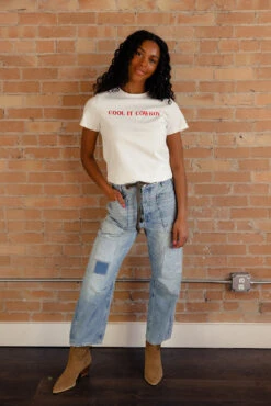 Western Graphic Tee - Cool It Cowboy White Crew Neck T-Shirt -ROOLEE FASHION SHOP 028A1141 f752f6b8 45d0 4483 aae5 3486e03865ec