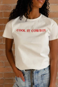 Western Graphic Tee - Cool It Cowboy White Crew Neck T-Shirt -ROOLEE FASHION SHOP 028A1145