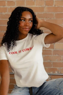 Western Graphic Tee - Cool It Cowboy White Crew Neck T-Shirt -ROOLEE FASHION SHOP 028A1158