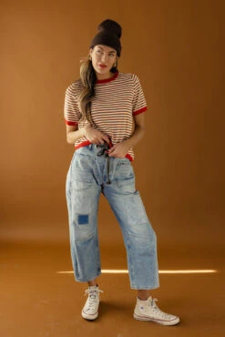 Striped Soft Knit Top with Contrast Ribbed Trim -ROOLEE FASHION SHOP 028A1284