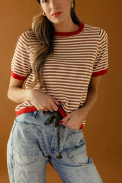 Striped Soft Knit Top with Contrast Ribbed Trim -ROOLEE FASHION SHOP 028A1288