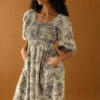 Smocked Embroidery Sweetheart Mini Dress with Pockets -ROOLEE FASHION SHOP 028A1321