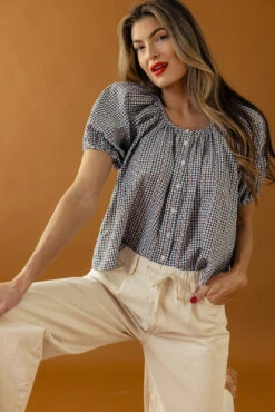 Floral and Gingham Mixed Print Button Down Blouse with Puff Sleeves 23 Floral and Gingham Mixed Print Button Down Blouse with Puff Sleeves -ROOLEE FASHION SHOP 028A1713 d65f76ed 1d15 4c12 81b6 cc6a38814ec5