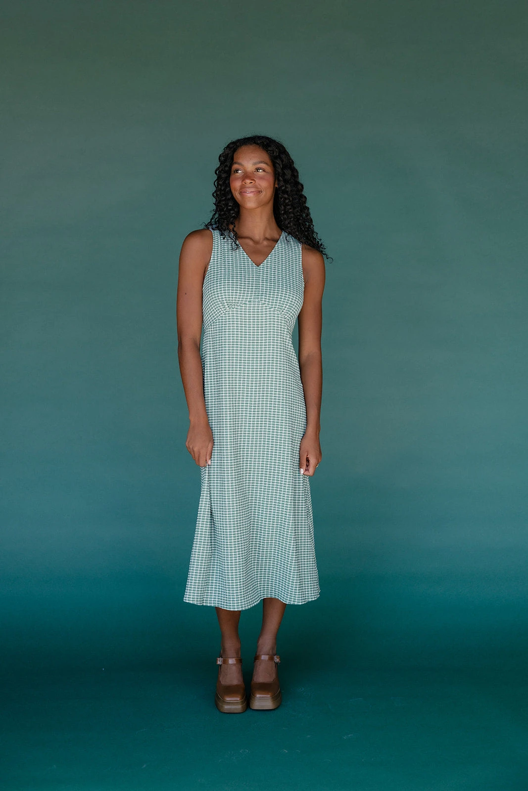 Green Gingham Midi Tank Dress with Back Tie Detail 9 Green Gingham Midi Tank Dress with Back Tie Detail - Image 7