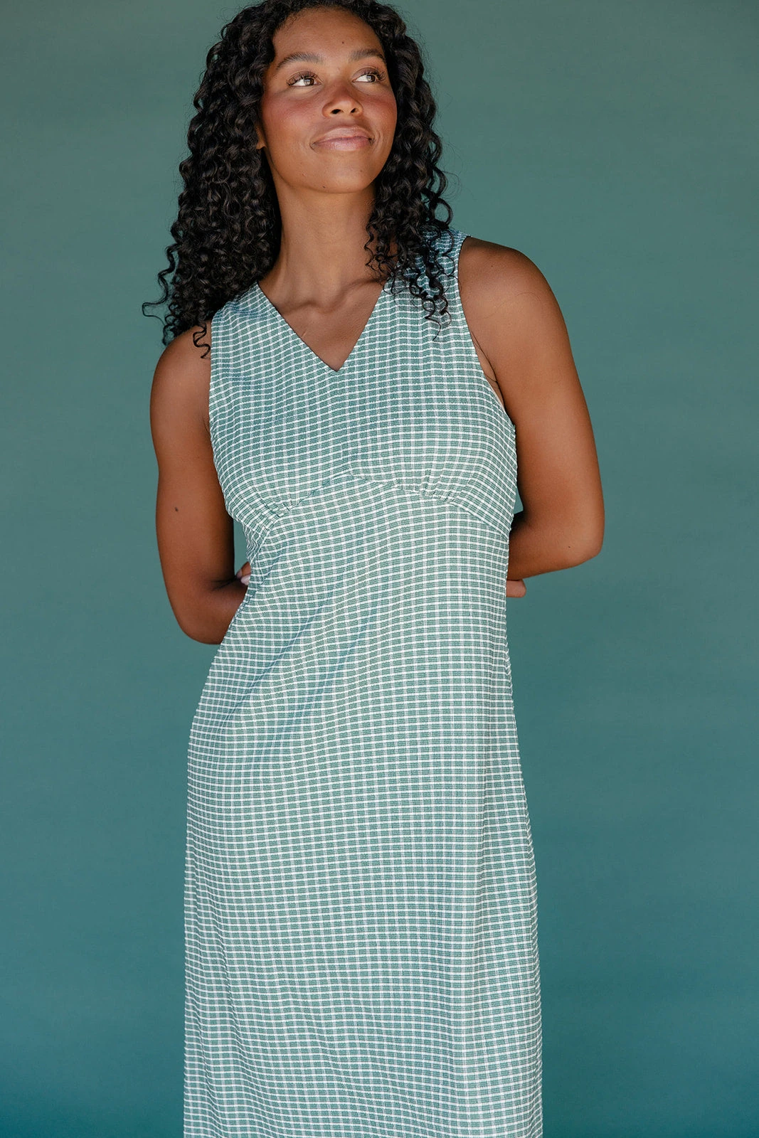 Green Gingham Midi Tank Dress with Back Tie Detail 8 Green Gingham Midi Tank Dress with Back Tie Detail - Image 6