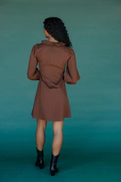 Brown Collared Long Sleeve Mini Dress - Evermore Autumn Style -ROOLEE FASHION SHOP 028A1949
