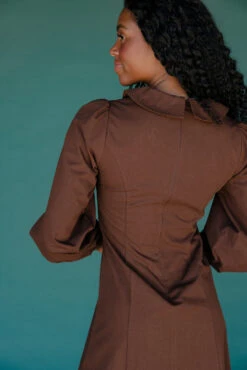 Brown Collared Long Sleeve Mini Dress - Evermore Autumn Style -ROOLEE FASHION SHOP 028A2000
