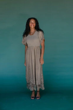 Boho Lace Smocked Midi Dress with Pockets -ROOLEE FASHION SHOP 028A2004