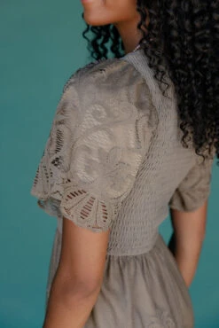 Boho Lace Smocked Midi Dress with Pockets -ROOLEE FASHION SHOP 028A2027