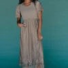Boho Lace Smocked Midi Dress with Pockets -ROOLEE FASHION SHOP 028A2041
