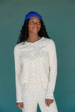 Floral Print Pointelle Long Sleeve Lounge Set in Cream -ROOLEE FASHION SHOP 028A2044 af155276 c22f 4d62 a50e b3699177415d