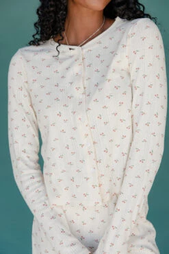 Floral Print Pointelle Long Sleeve Lounge Set in Cream -ROOLEE FASHION SHOP 028A2053 f07af17c 2ec4 42a8 b47a 7f703bb3bee7