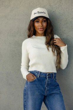 The Manuscript Cropped Waffle Weave Sweater - Soft & Stretchy Top