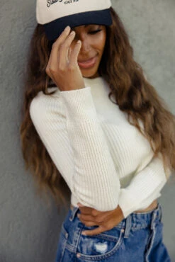 The Manuscript Cropped Waffle Weave Sweater - Soft & Stretchy Top -ROOLEE FASHION SHOP 028A2161 a7195e8c 7340 4e40 8168 d96cb22e424a