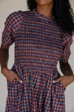 Red Smocked Mini Dress with Puff Sleeves and Pockets - The Stonegate 10 Red Smocked Mini Dress with Puff Sleeves and Pockets - The Stonegate -ROOLEE FASHION SHOP 028A2261