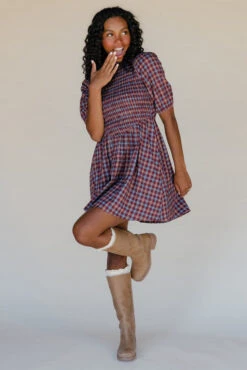Red Smocked Mini Dress with Puff Sleeves and Pockets - The Stonegate