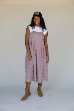 Dusty Mauve Square Neck Midi Dress with Pockets & Adjustable Straps -ROOLEE FASHION SHOP 028A2486