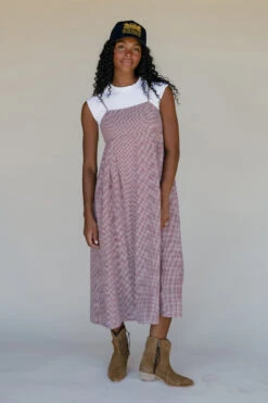 Dusty Mauve Square Neck Midi Dress with Pockets & Adjustable Straps