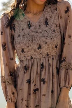 Floral Print Smocked Dress - Romantic Lace Sleeve Boho Style -ROOLEE FASHION SHOP 028A2546 f1135aa0 acde 4f80 83b4 a79c6d8a5bb7