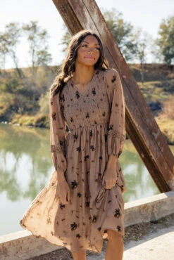 Floral Print Smocked Dress - Romantic Lace Sleeve Boho Style -ROOLEE FASHION SHOP 028A2551 7f0774fd 5811 458f b305 ce1352538f76