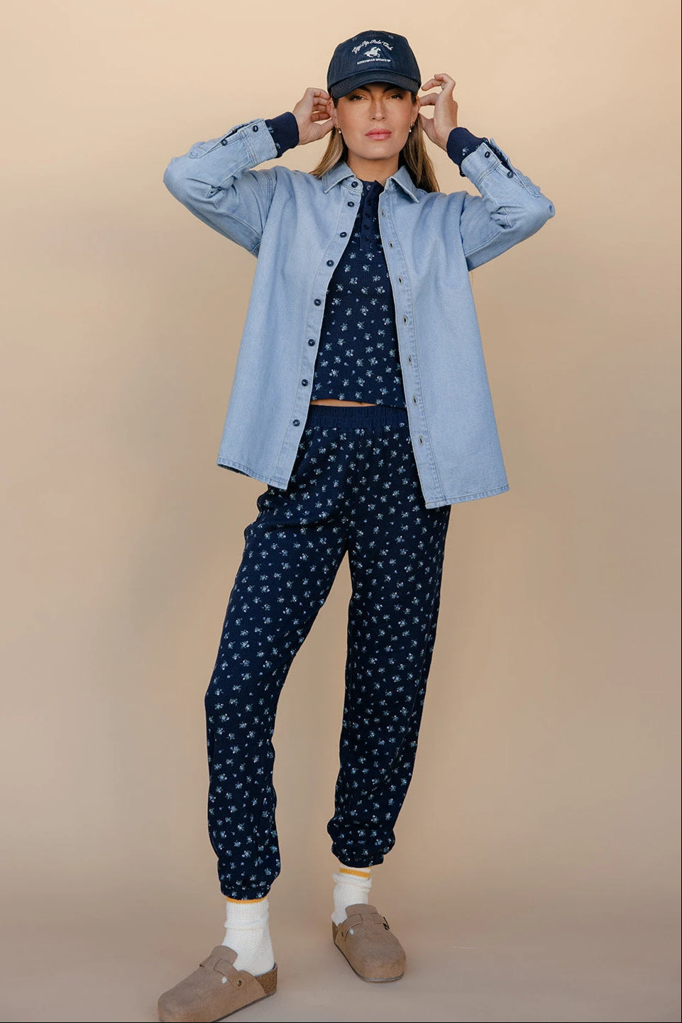 Navy Blue Floral Loungewear Set - 2 Piece Long Sleeve Jogger Suit 4 Navy Blue Floral Loungewear Set - 2 Piece Long Sleeve Jogger Suit - Image 2