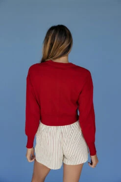 Vibrant Cranberry Cropped Cardigan - Cozy Knit Layering Piece -ROOLEE FASHION SHOP 028A2566