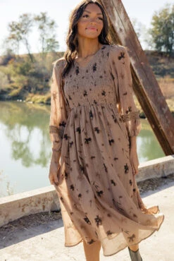 Floral Print Smocked Dress - Romantic Lace Sleeve Boho Style -ROOLEE FASHION SHOP 028A2574 8b5d0a66 d9c9 4ed2 88bc 754b6990791a