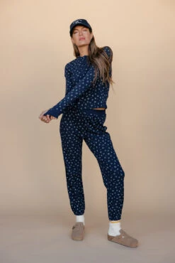 Navy Blue Floral Loungewear Set - 2 Piece Long Sleeve Jogger Suit