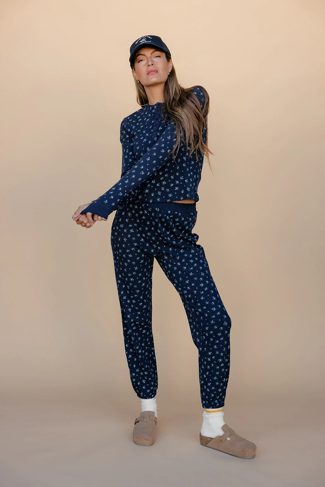 Navy Blue Floral Loungewear Set - 2 Piece Long Sleeve Jogger Suit 3 Navy Blue Floral Loungewear Set - 2 Piece Long Sleeve Jogger Suit