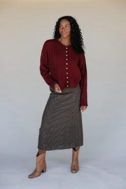 Brown Gingham Midi Skirt - Chestnut Hollow Pencil Silhouette -ROOLEE FASHION SHOP 028A2643 591fdb1c 409e 47ca b282 ec61db79020f