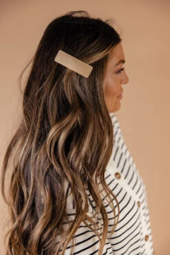 6-Piece Rectangle Faux Leather Hair Clip Set - Neutral Tones