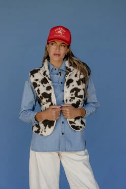 Cow Print Sherpa Vest - Cozy Western Ranch Style Highland Vest -ROOLEE FASHION SHOP 028A2751 e64bbd67 4465 477b 9185 f77dad9384cf