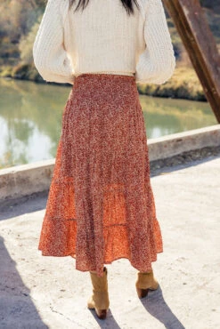 Who Else Floral Tiered Midi Skirt with Asymmetrical Slit -ROOLEE FASHION SHOP 028A2767