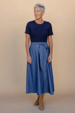 Vintage Indigo Denim Midi Dress with Pockets and Defined Waist -ROOLEE FASHION SHOP 028A2792 0530a048 efbe 4ca5 b073 81256af834c5