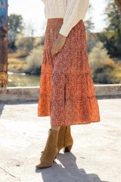 Who Else Floral Tiered Midi Skirt with Asymmetrical Slit -ROOLEE FASHION SHOP 028A2796