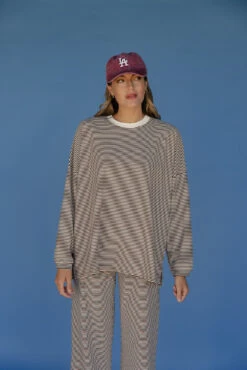 Oversized Brown Sugar Striped Pullover - Cozy Loungewear Sweater -ROOLEE FASHION SHOP 028A2809