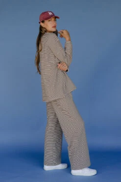 Ultra-Soft Brown and White Striped Wide Leg Pants