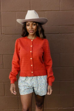 Textured Balloon Sleeve Cardigan - Vibrant Cropped Button-Up -ROOLEE FASHION SHOP 028A2893