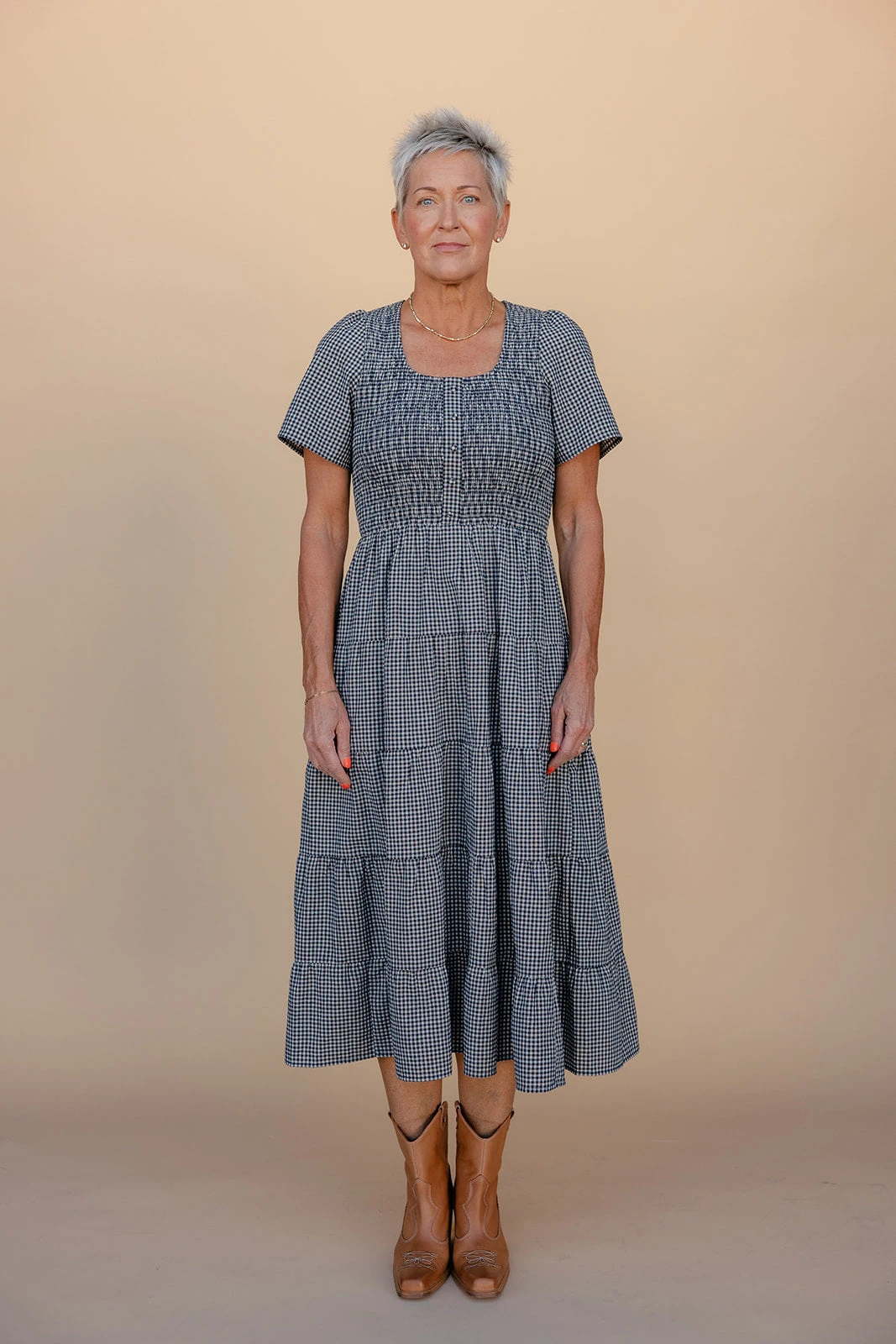 Gingham Smocked Tiered Dress with Pockets - The Ava Mae 6 Gingham Smocked Tiered Dress with Pockets - The Ava Mae - Image 4