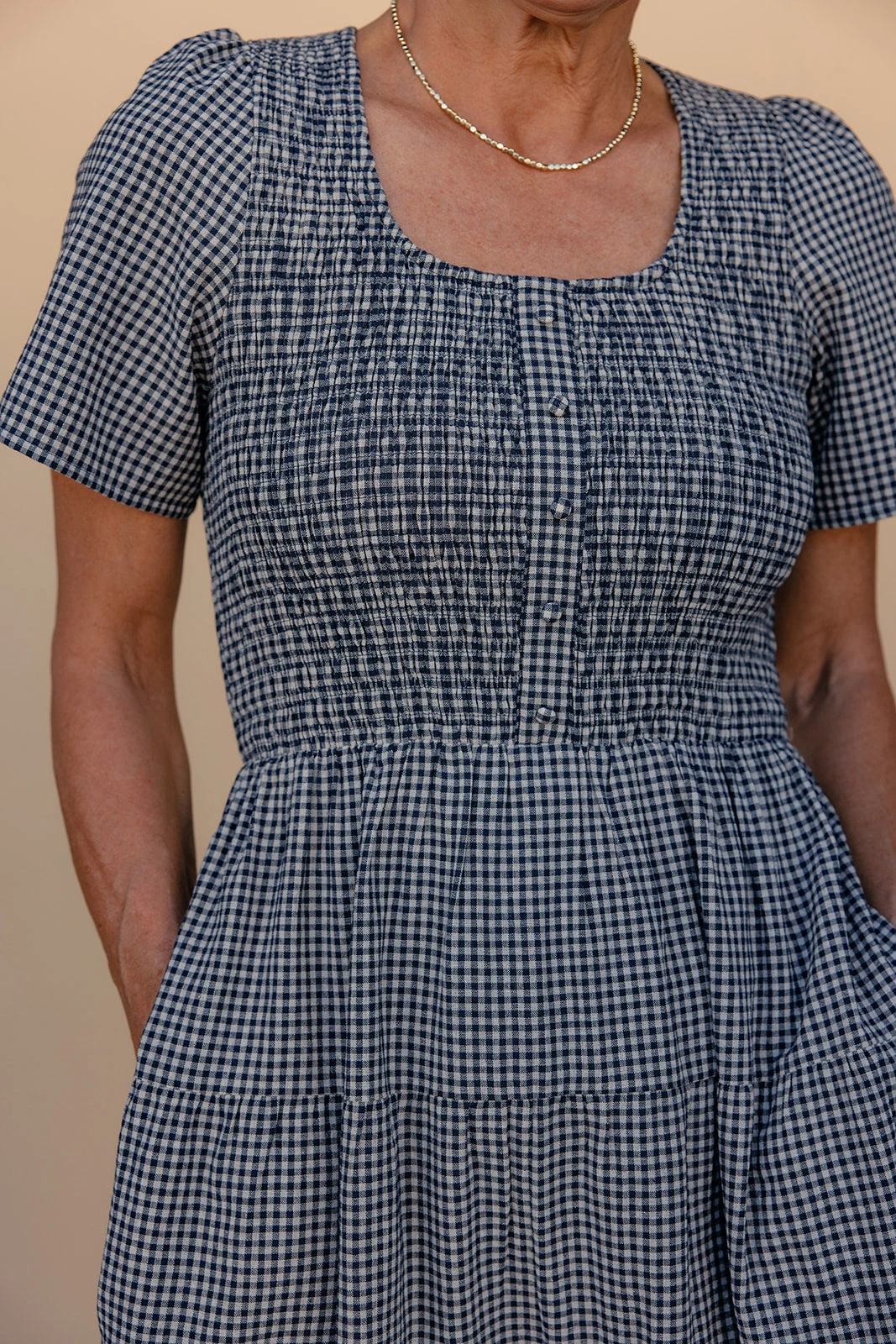 Gingham Smocked Tiered Dress with Pockets - The Ava Mae 5 Gingham Smocked Tiered Dress with Pockets - The Ava Mae - Image 3