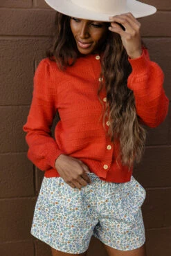 Textured Balloon Sleeve Cardigan - Vibrant Cropped Button-Up -ROOLEE FASHION SHOP 028A2949