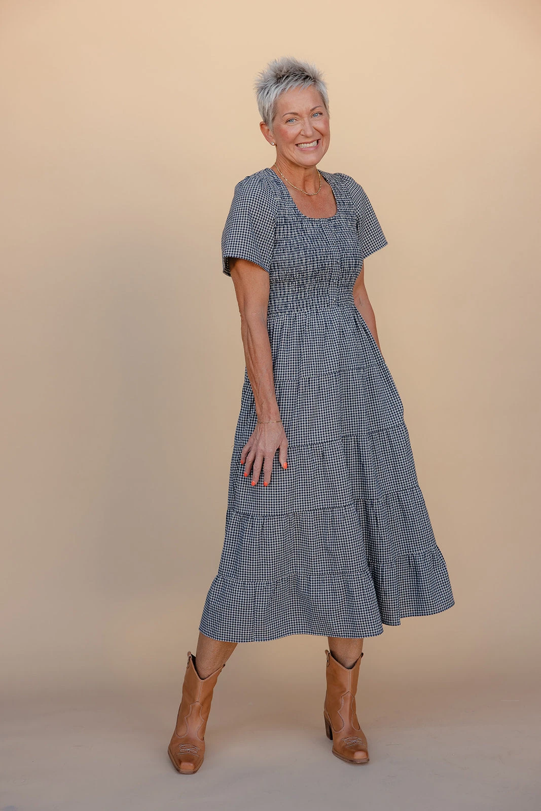 Gingham Smocked Tiered Dress with Pockets - The Ava Mae 3 Gingham Smocked Tiered Dress with Pockets - The Ava Mae