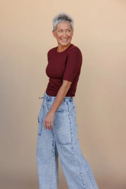 Be Cool Mulberry Knit Tee - Sleek Fitted Short Sleeve Top