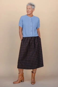 Plaid Midi Skirt with Pockets and Elastic Waist