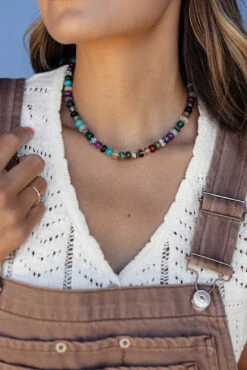 Vibrant Multi-Colored Gemstone Necklace with Gold Filled Accents